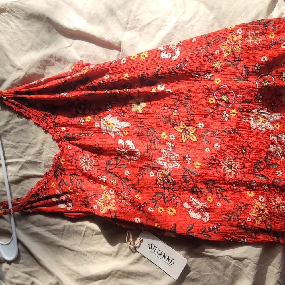 Red floral blouse with adjustable spaghetti straps